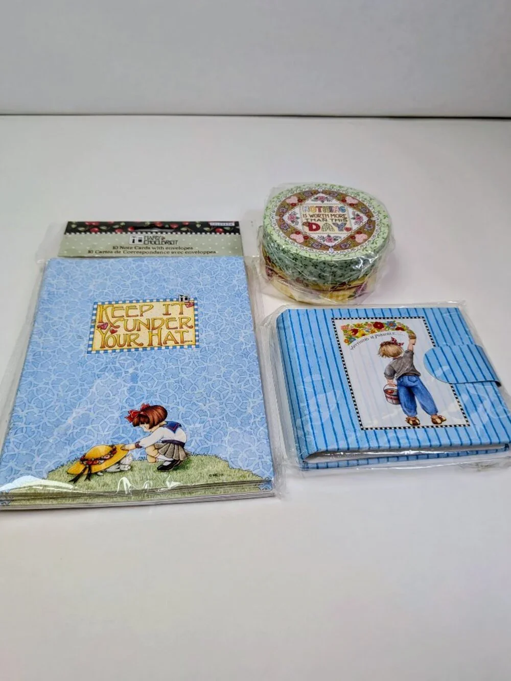 Mary Engelbreit Blue & Green Floral Stationery Lot - Cards Album Box 3 Pc